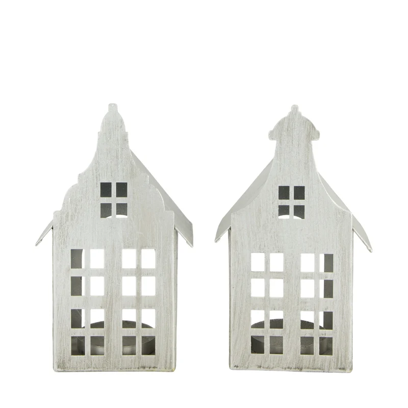 Teelichthalter Haus Metall 10x7x18cm Gemischtes Silber