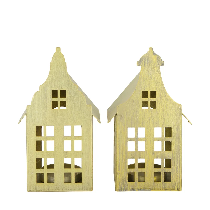 Teelichthalter Haus Metall 10x7x18cm Gemischtes Gold
