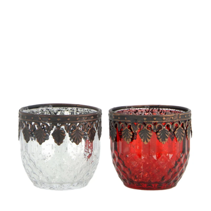 Teelichthalter Glas 6,5x6,5x6cm Silber gemischt
