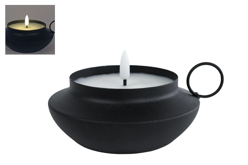 LED-Stimmungsleuchte "Blaker" schwarz, Kerzenform, 2xAA-Batterien, 13,5x13,5x6 cm