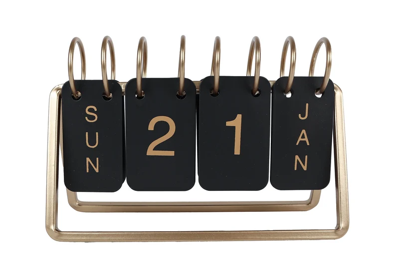 Tischkalender "Date" schwarz/goldfarbenes Metall 18x6x12,5cm