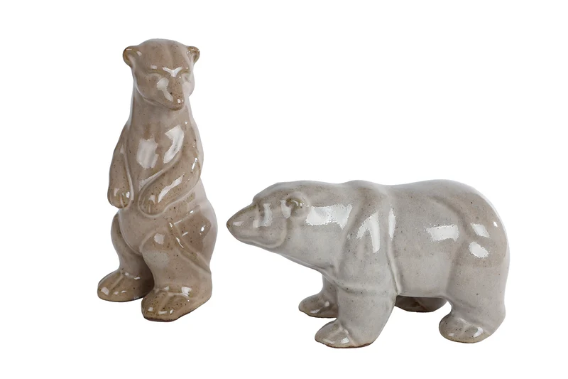 Skulptur "Eisbär" grau, 2er-Set, Keramik, 15,5x6,5x8cm