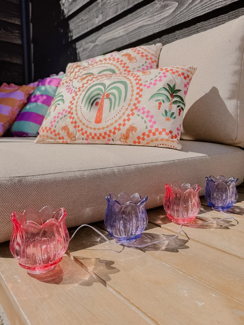 LED-Lichterkette "Tulpe" 4x Solar, lila/rosa Glas, 1x1,2V AA-Batterie, 35x15x7cm