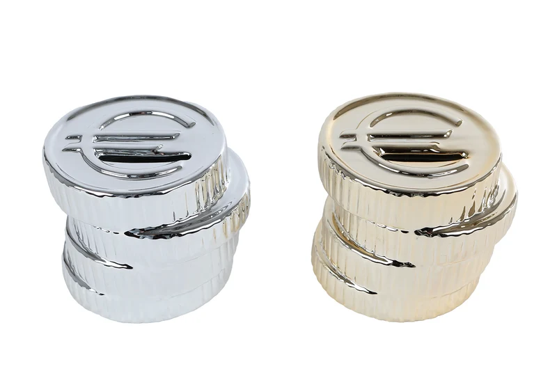 Spardose "Euromünze" silber/gold 2er Set Keramik 9,5x9x8cm