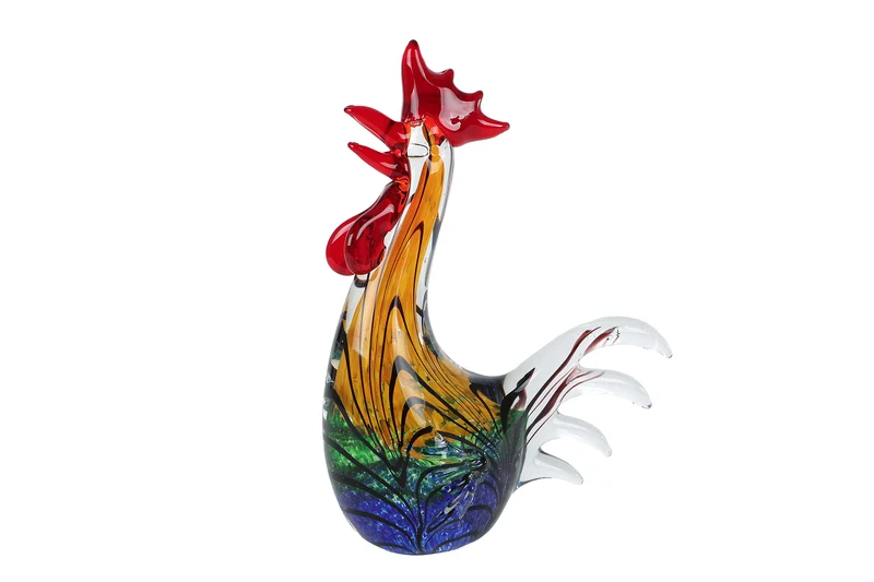 Skulptur "Hahn" gelb/grün Glas 18x9x23cm