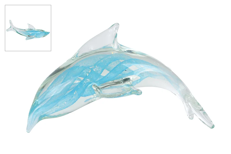 Skulptur "Delfin" blau/silber Glas 20x9x13cm