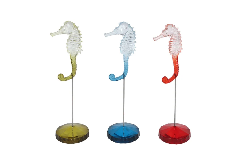 Skulptur "Seepferdchen" grün/blau/rot, 3er-Set, Acryl, 6,5x6,5x17cm
