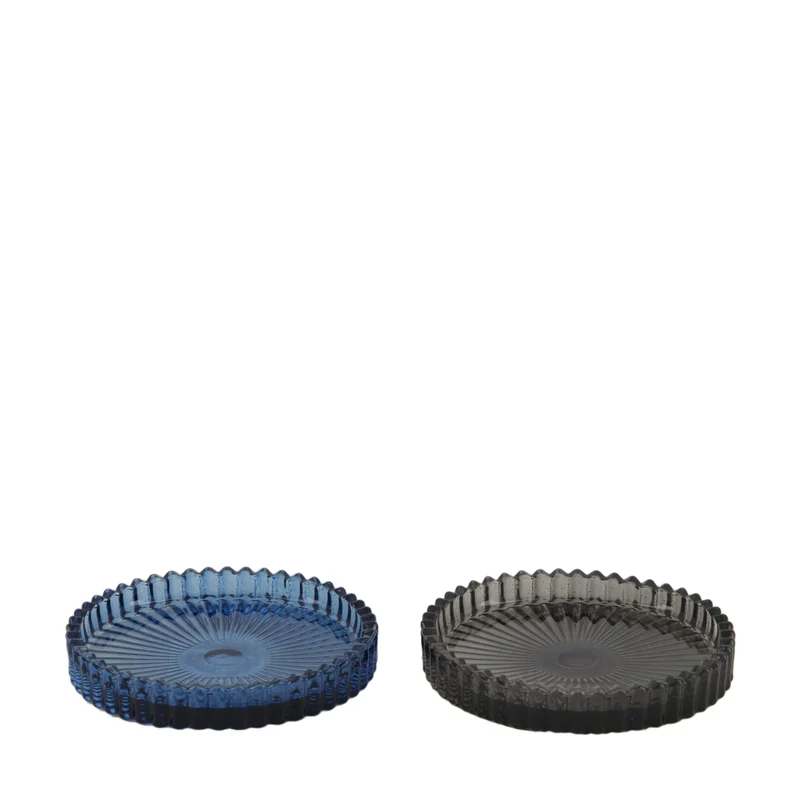 Kerzenhalter Glas 10x10x1,5cm Blau gemischt