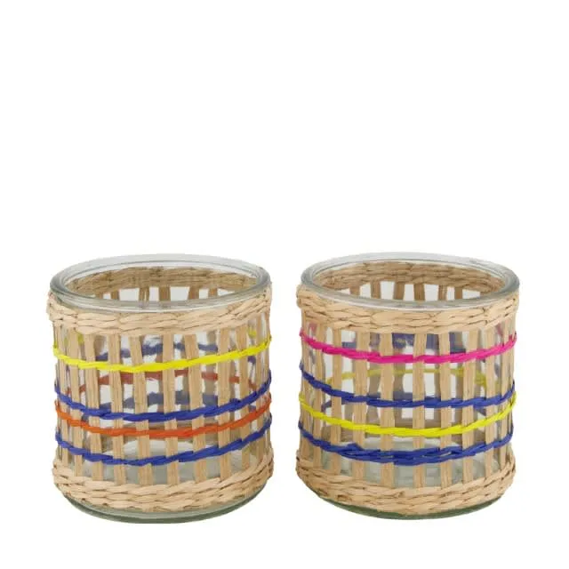 Teelichthalter Rattanglas 12x12x12cm 2-fach sort.