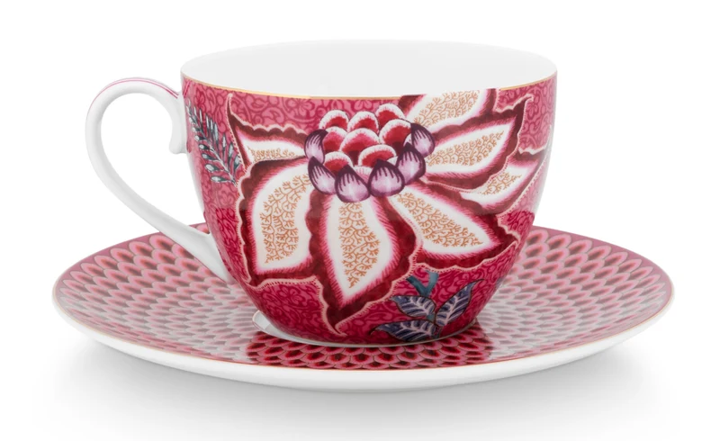 PIP STUDIO Flower Festival Tasse mit Untert. dark pink 280ml