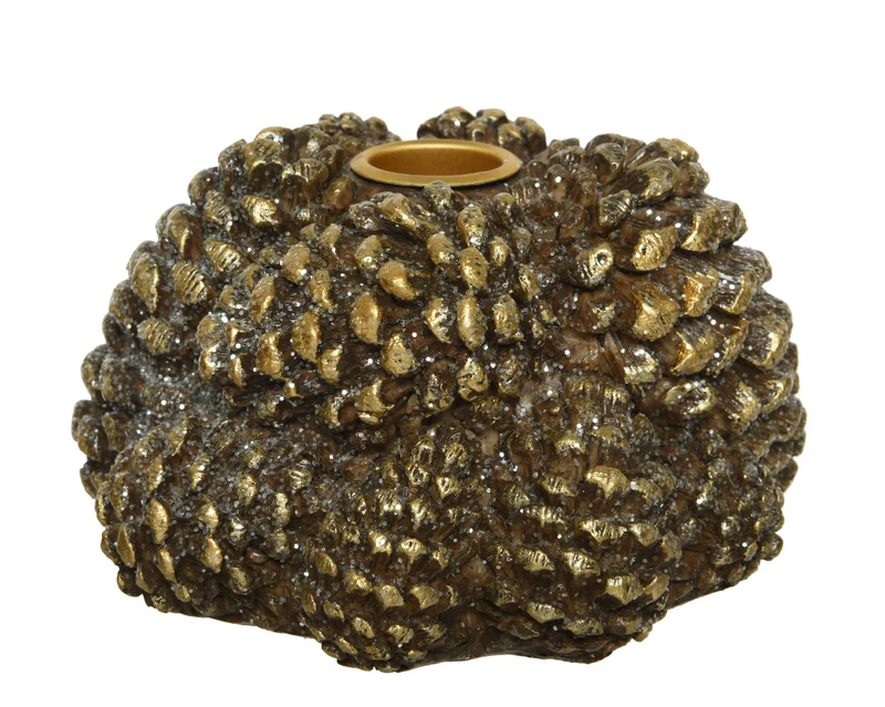 Kerzenständer Polyresin unregelmäßig gold gewaschener Kiefernzapfen - 13x13.5x8cm