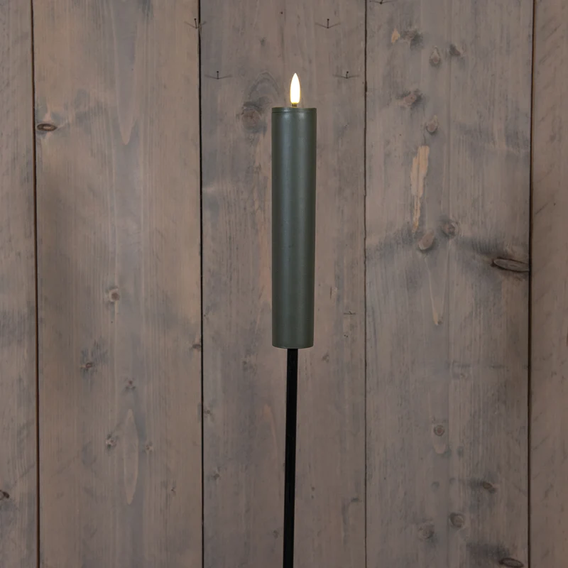 SOLAR-FACKEL OLIVE 3D-DOCHT 21X4CM AUF 76CM STECKER / DISPLAY