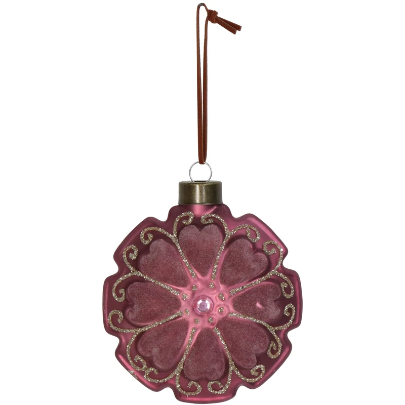 Ornament Scheibe Blume Samt Mauve 10cm