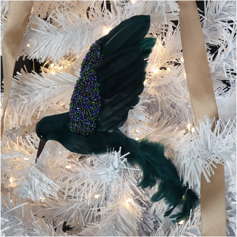 Ornament Vogel Feder Grün 17cm