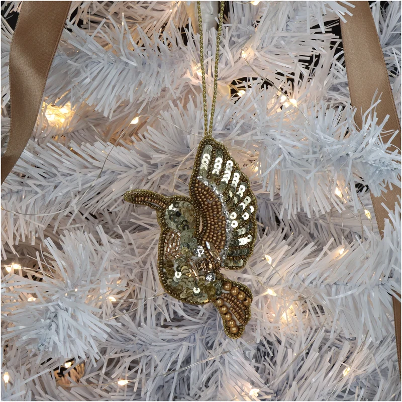 Ornament Vogel Perlen Gold 11.5cm