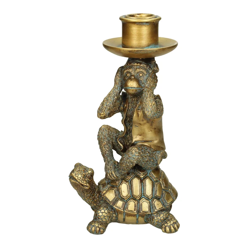 Kerzenständer Affe Polyresin Gold 11x8.5x19.5cm