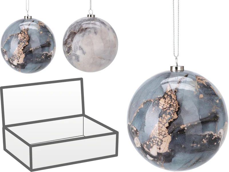 KUGEL 8CM AUS KUNSTSTOFF MARMORIERT BLAU 2 STÜCK SORTIERT