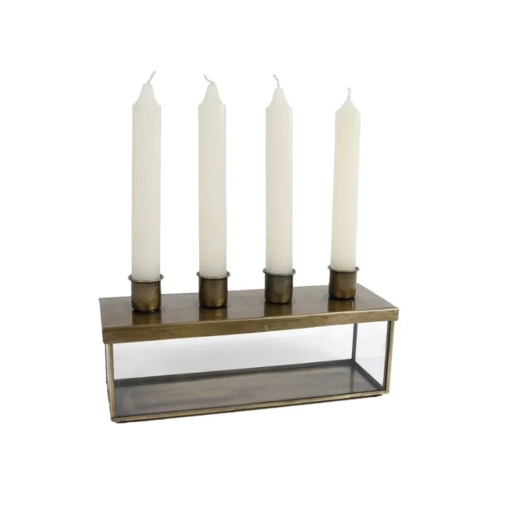 Kerzenständer Vitrine ''Iris'' Klarglas/Gold 22,5x7,5x7,5cm (ohne Kerzen)