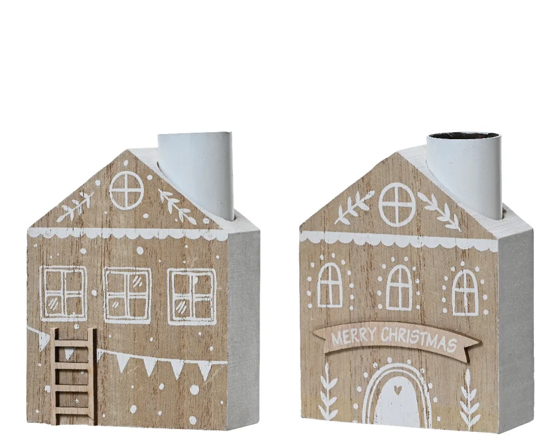 Kerzenhalter Haus Holz 2er Set Natur 7x3x9cm Natur