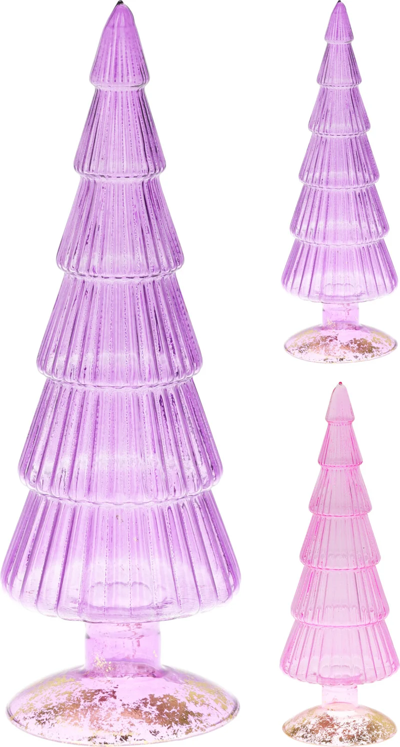 GLASBAUM D10 H35CM FUCHSIA-LILA 2ER-SET