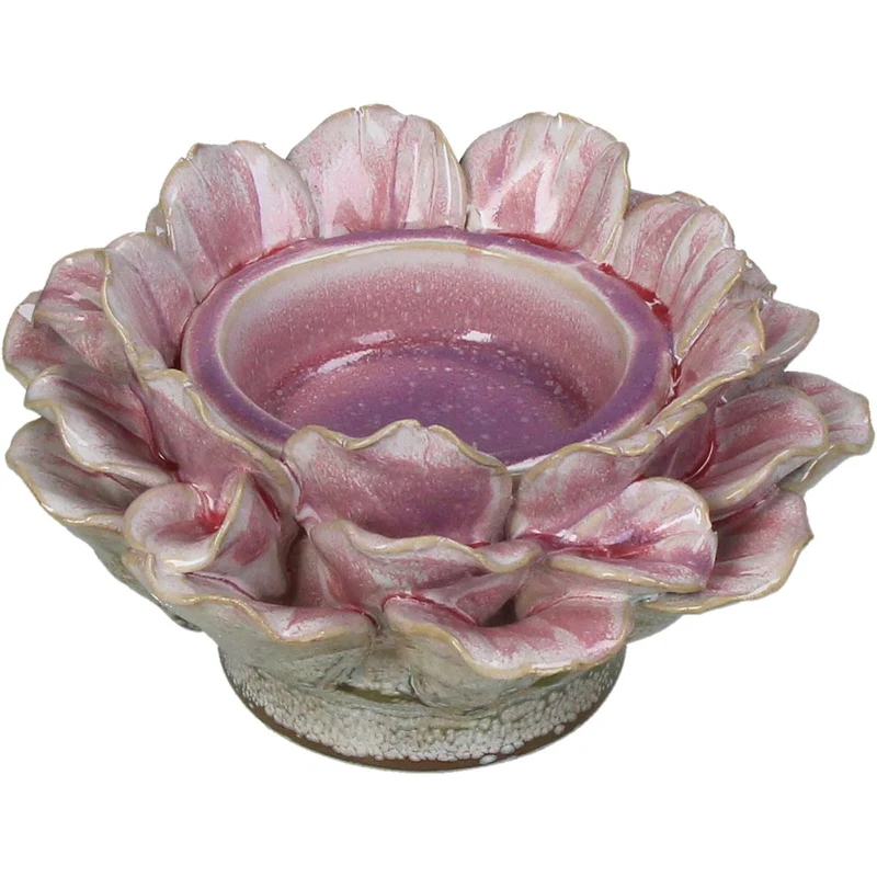 Kerzenhalter Blume Steingut Rosa 16x16x9cm