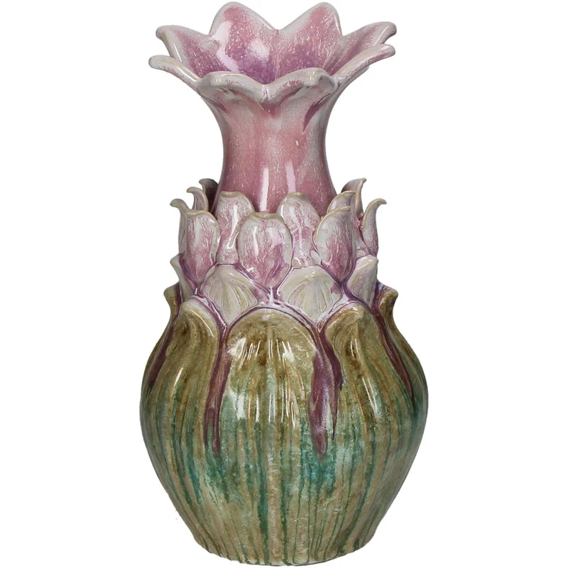Vase aus Steingut, rosa, 14,5 x 14,5 x 27,5 cm