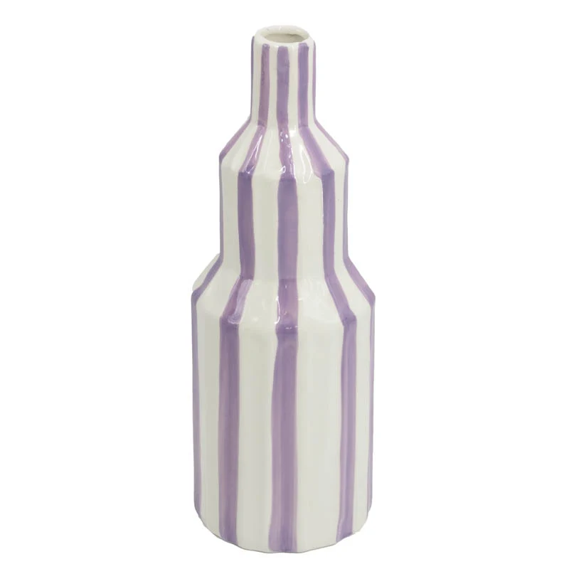 Keramikvase gestreift fliederfarben 10x10x29,5cm