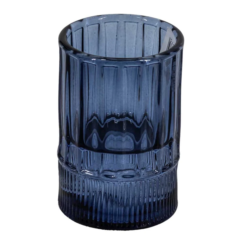 Kerzenständer aus Glas, blau, 4,9 x 4,9 x 7 cm