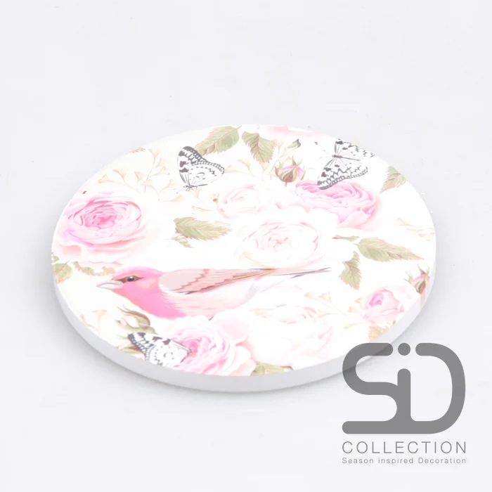 SET/4 UNTERSETZER RUND VÖGEL & SCHMETTERLINGE ROSA 10X10X0.7 CM