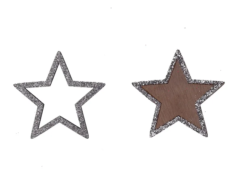 pb. 12 Holzsterne mit Glitzersilber 6 cm