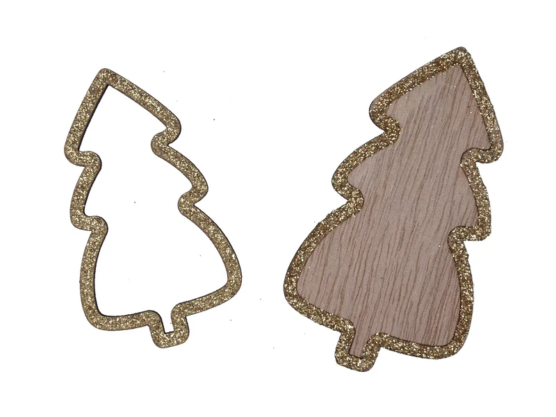 pb. 12 Holzbäume mit Goldglitter 7,5/6 cm