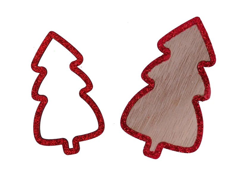 pb. 12 Holzbäume mit Glitzer rot 7,5/6 cm