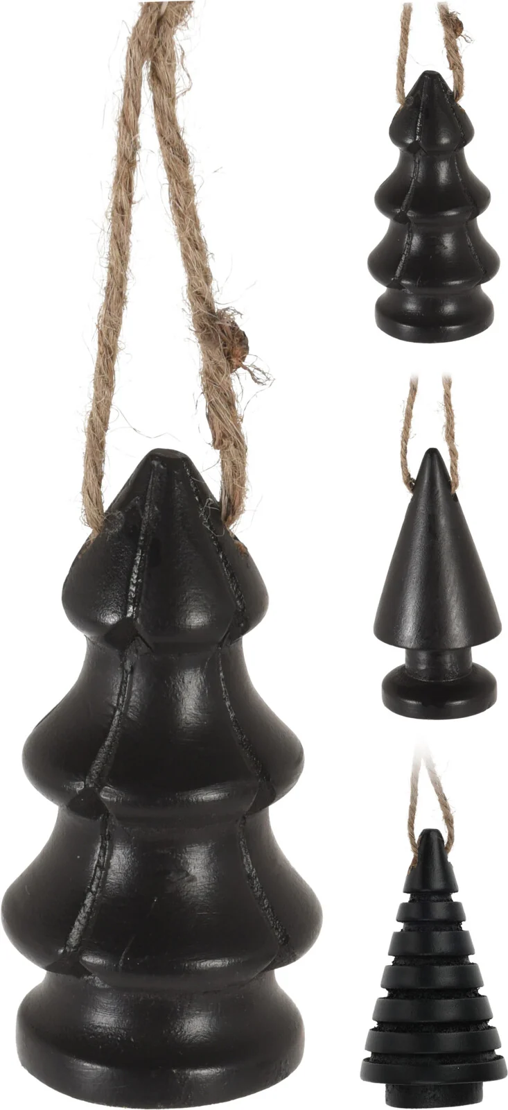 Hängedeko Weihnachtsbaum Mangoholz D4,5 H9,5cm Schwarz 3er Set