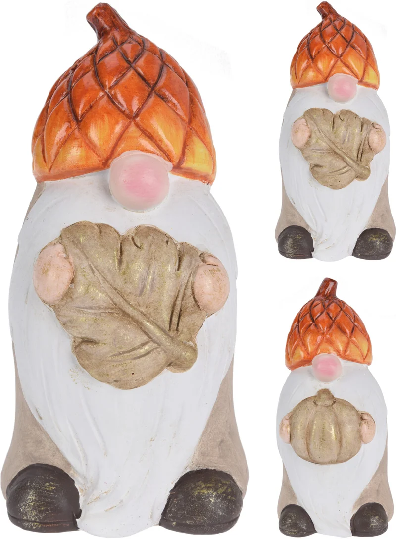 GNOME MIT EICHELHUT TERRAKOTTA 7,5X7X14CM 2 SORTEN