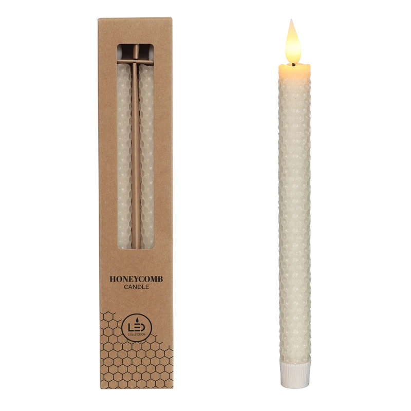 LED-Honigwaben-Kerzen-Set/2 Ø2,2 H 25 cm Creme