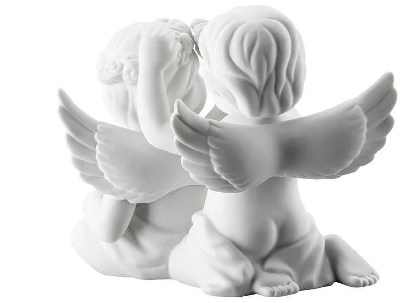 Rosenthal Engelpaar mit Blumen mittel weiss matt 9,5 cm