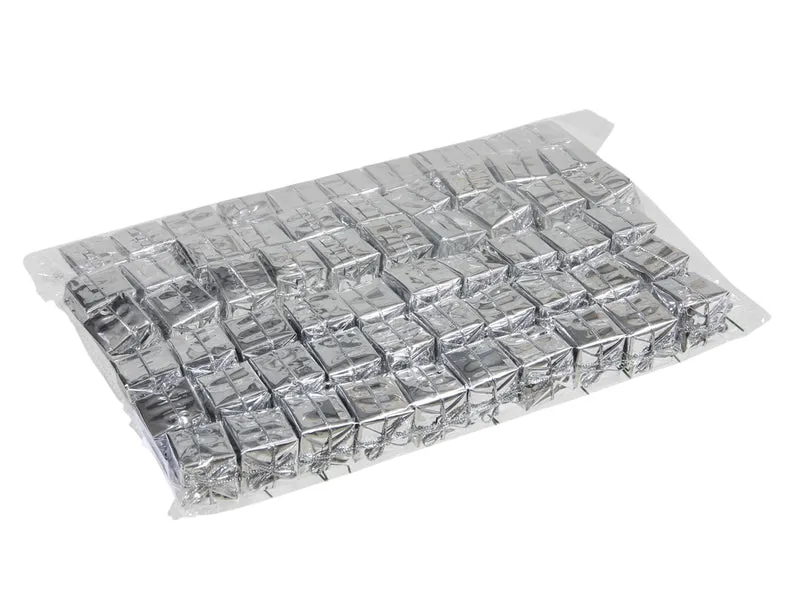pb. 60 Geschenkboxen Folie auf Plektrum silber 25x25mm