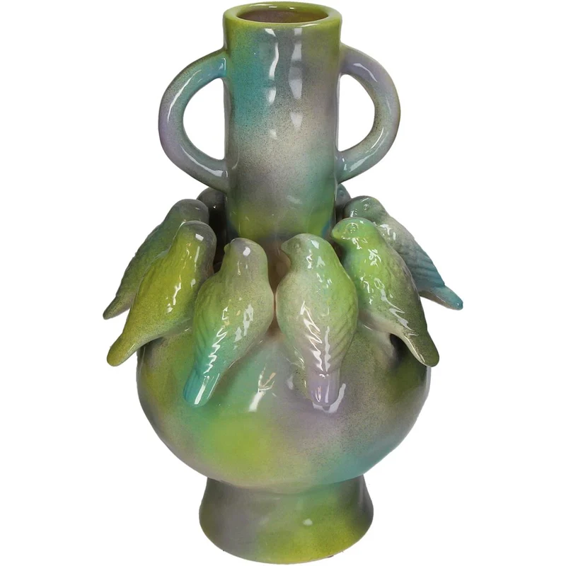 Vase Vögel Steingut Mehrfarbig 22,5x22,5x35,3cm
