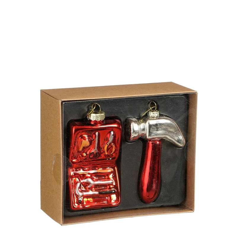 Ornament Werkzeug Glas rot - L14 x B12 x H5,5 cm