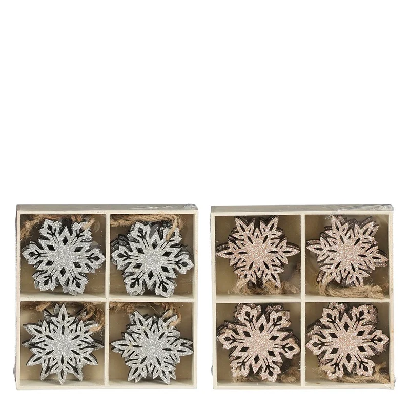 Schneeflockenornament, silber, champagnerfarben, 2er-Set, 16 Stück, L12 x B12 x H2,5 cm