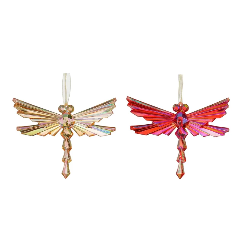 Libellenornament rotgold, 2er-Set - L14,5 x B1 x H10 cm