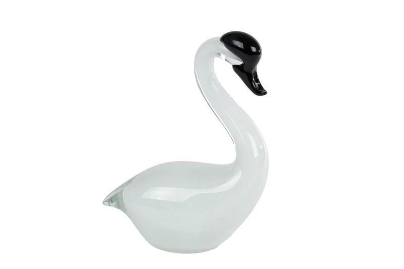 Skulptur "Schwan" aus weißem Glas, 14x7x20cm