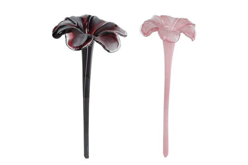 Skulptur "Margriet" rosa/lila, 2er-Set, Glas, 42x13x13cm