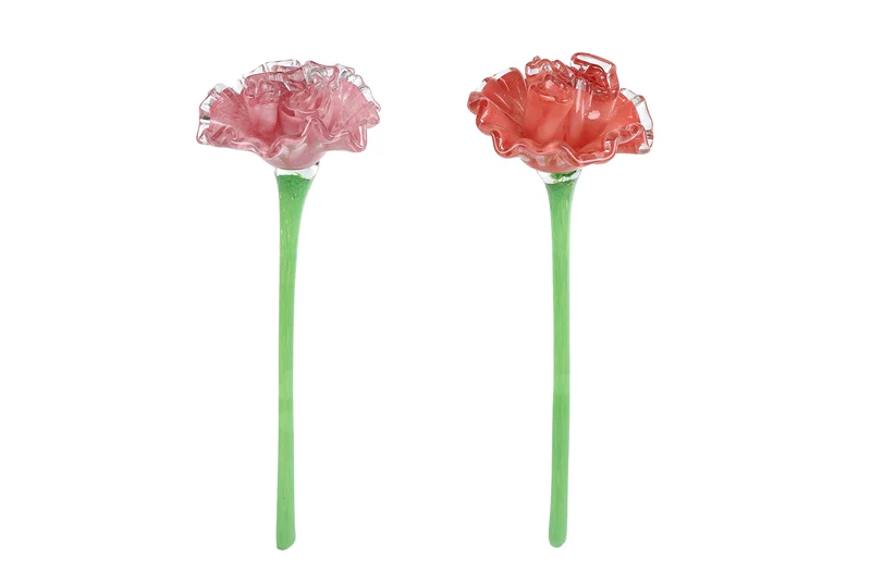 Skulptur "Nelke" orange/rot, 2er-Set, Glas, 42x12x12cm