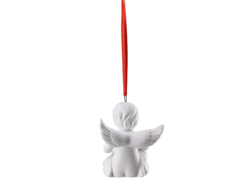 Rosenthal Engel-Anhänger mit Blumenkranz weiss matt 7,5 cm