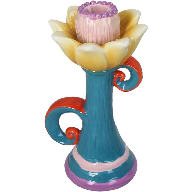 Kerzenhalter Blumen Steingut Mehrfarbig 12x11,5x21,5cm