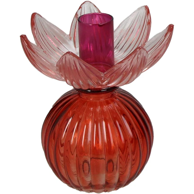Kerzenhalter Blumen Glas Mehrfarbig 10,9x10,9x14cm