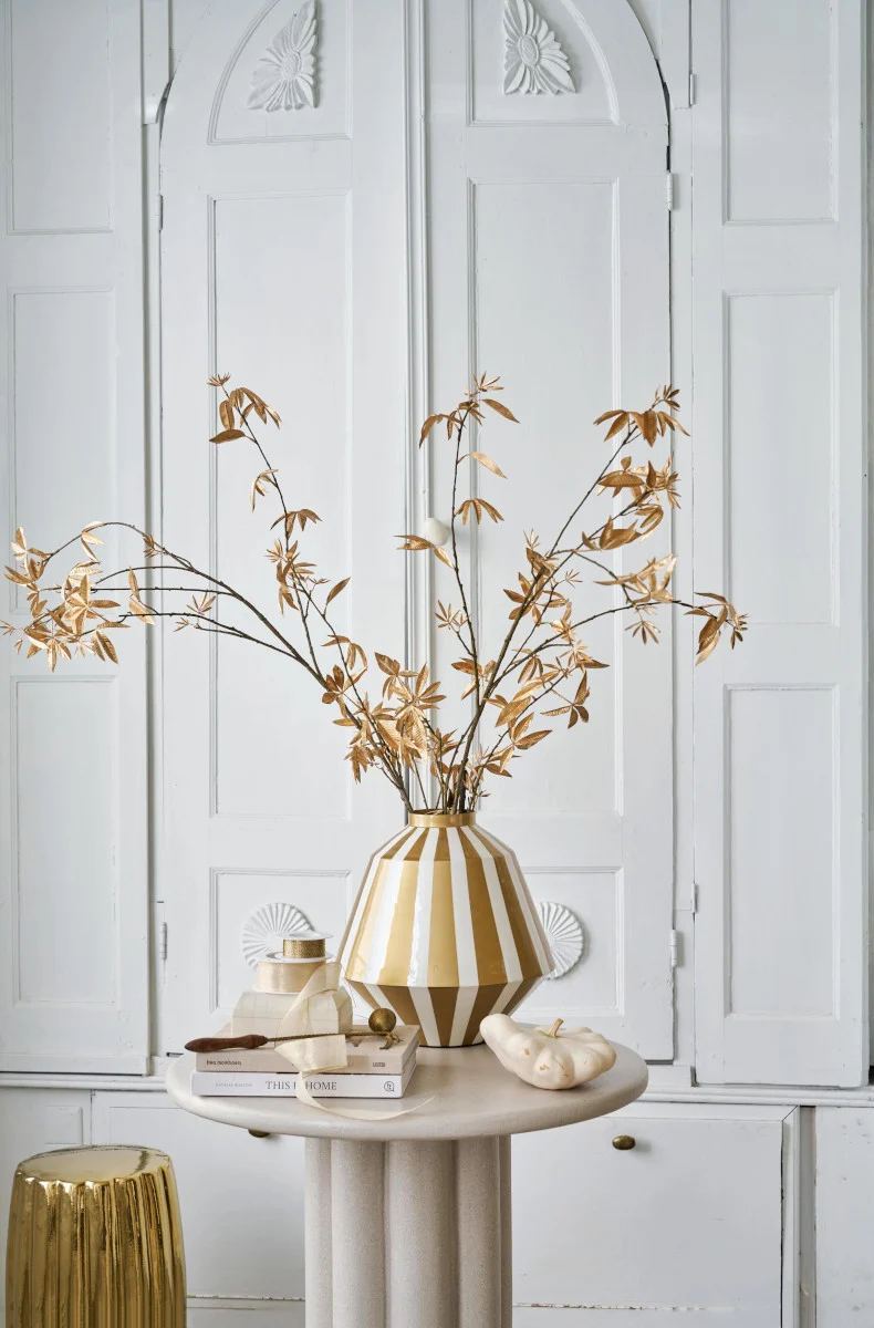PIP STUDIO Vase Metall Stripes weiß-gold 35cm