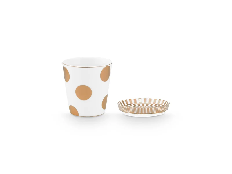 PIP STUDIO Dot Delight Tasse ohne Henkel & Teeablage weiß-gold 230ml