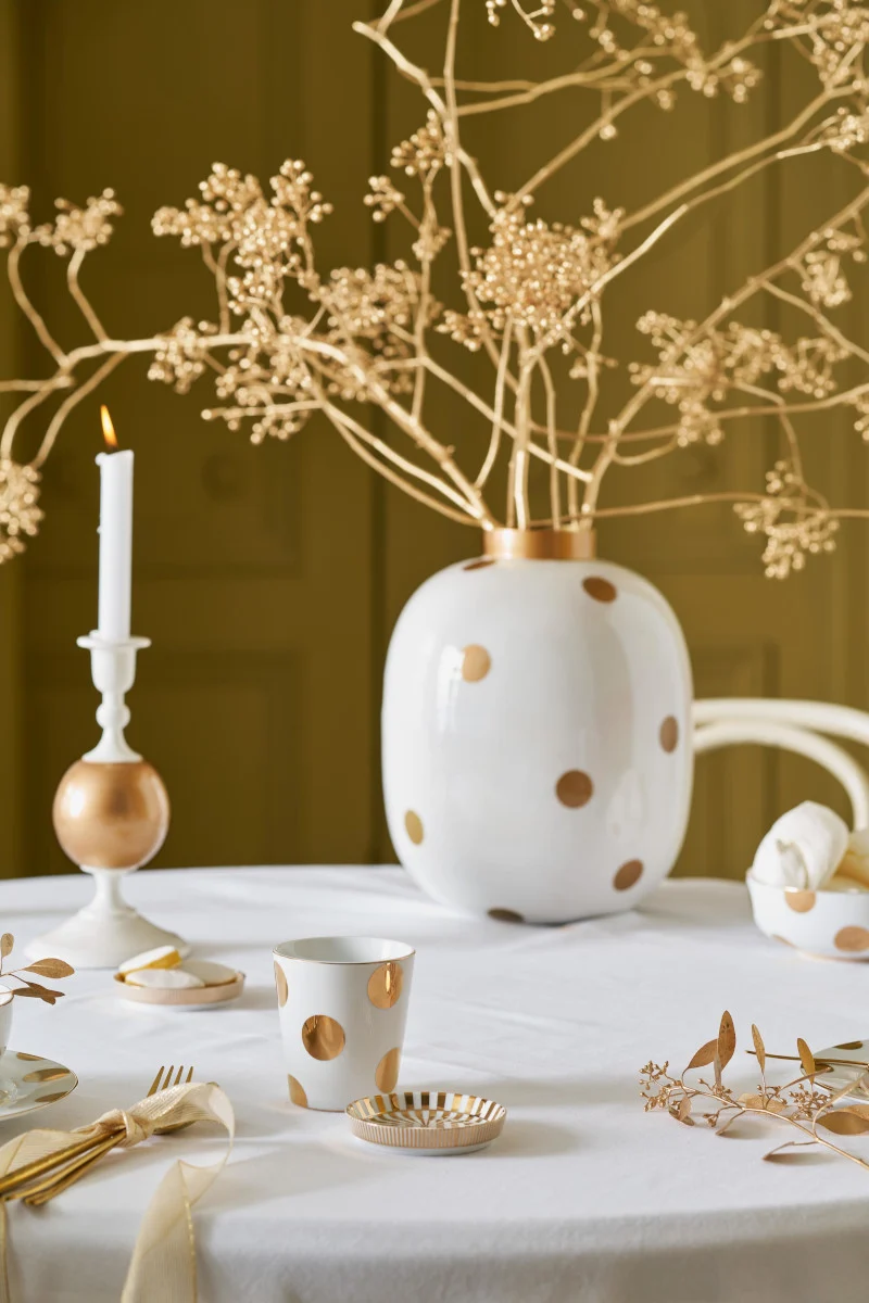PIP STUDIO Dot Delight Tasse ohne Henkel & Teeablage weiß-gold 230ml
